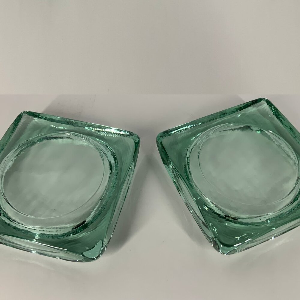 Pair Fire And Light Recycled Art Glass, Footed Candle Holder, Wine Caddy Ashtray